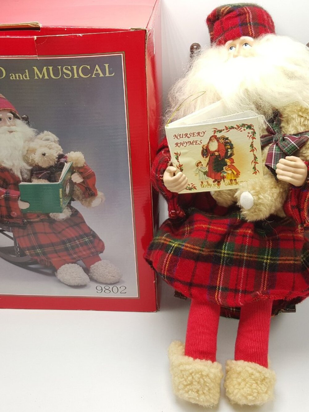 Musical Animated Santa Rocking Chair Teddy Bear 9802 Reading 14" Christmas